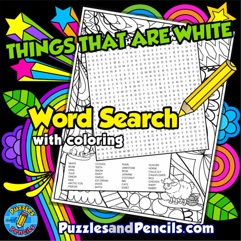 Things that are white word search puzzle with coloring wordsearch made by teachers