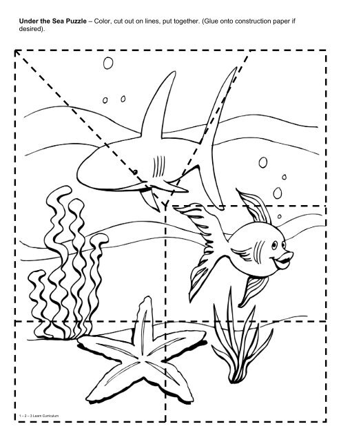 Under the sea puzzle â color cut out on lines put together glue