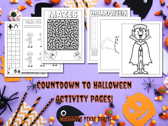 Countdown to halloween activity pages with bonus puzzles