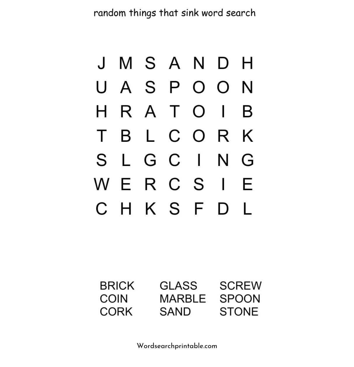 Random things that sink word search puzzle word search puzzles cool words sink or float