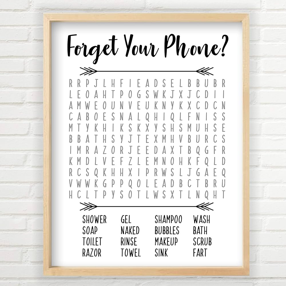 Forget your phone bathroom decor word search puzzle unframed x inch print forget your phone bathroom sign word search forgot your phone bathroom sign funny bathroom decor bathroom humor handmade