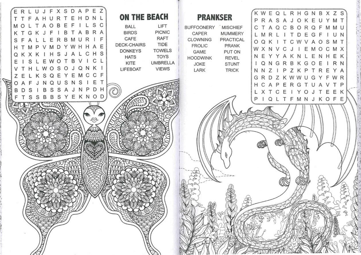 A word search puzzles relaxing colouring in activity books