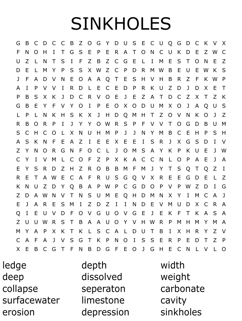 Sinkholes word search