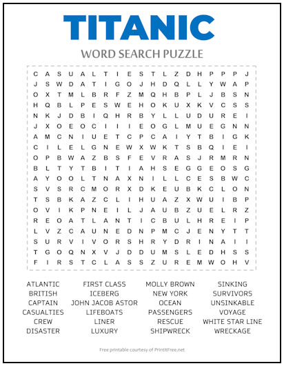 Titanic word search puzzle print it free