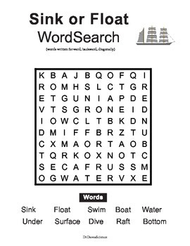 Word searches sink and float prek