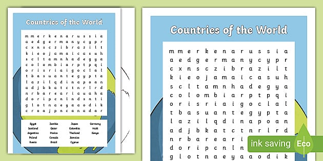 Countries word search world ages â resources