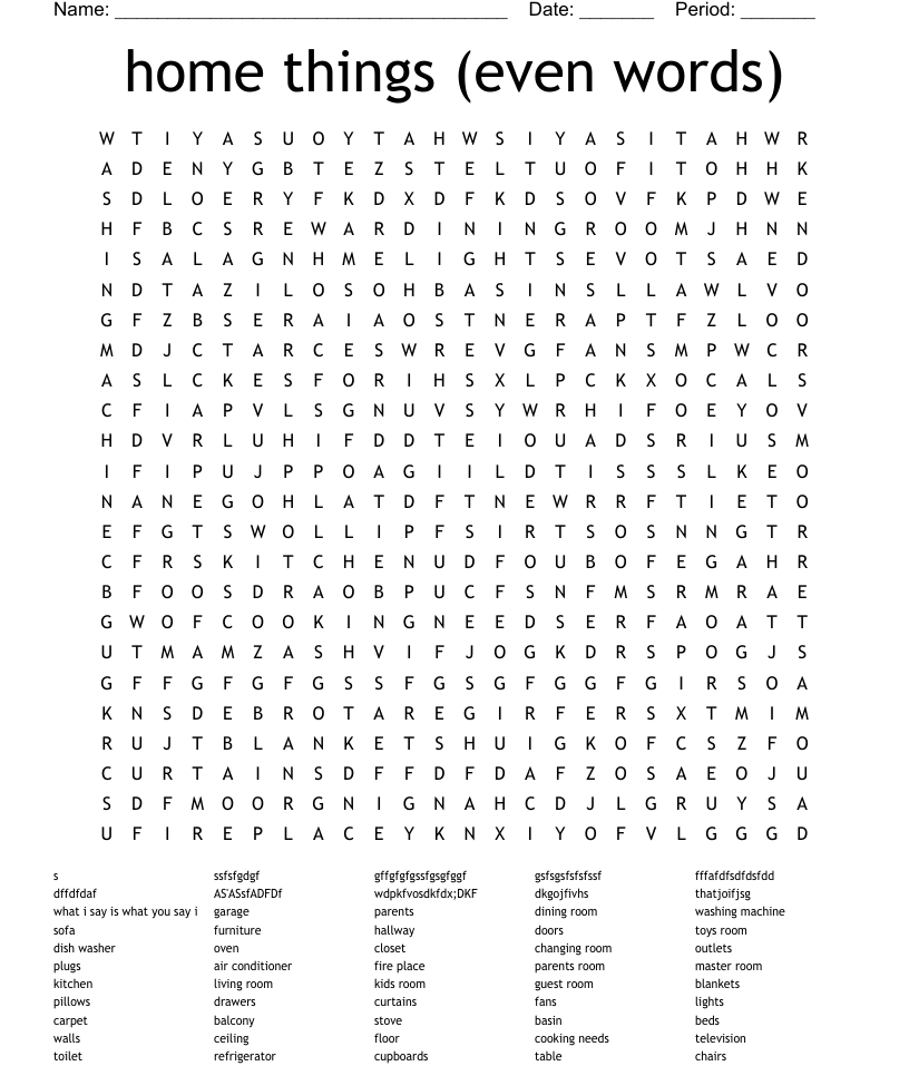 Home things even words word search