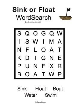 Word searches sink and float prek