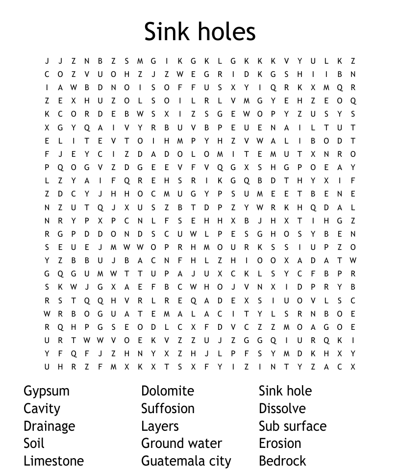 Sinkholes word search