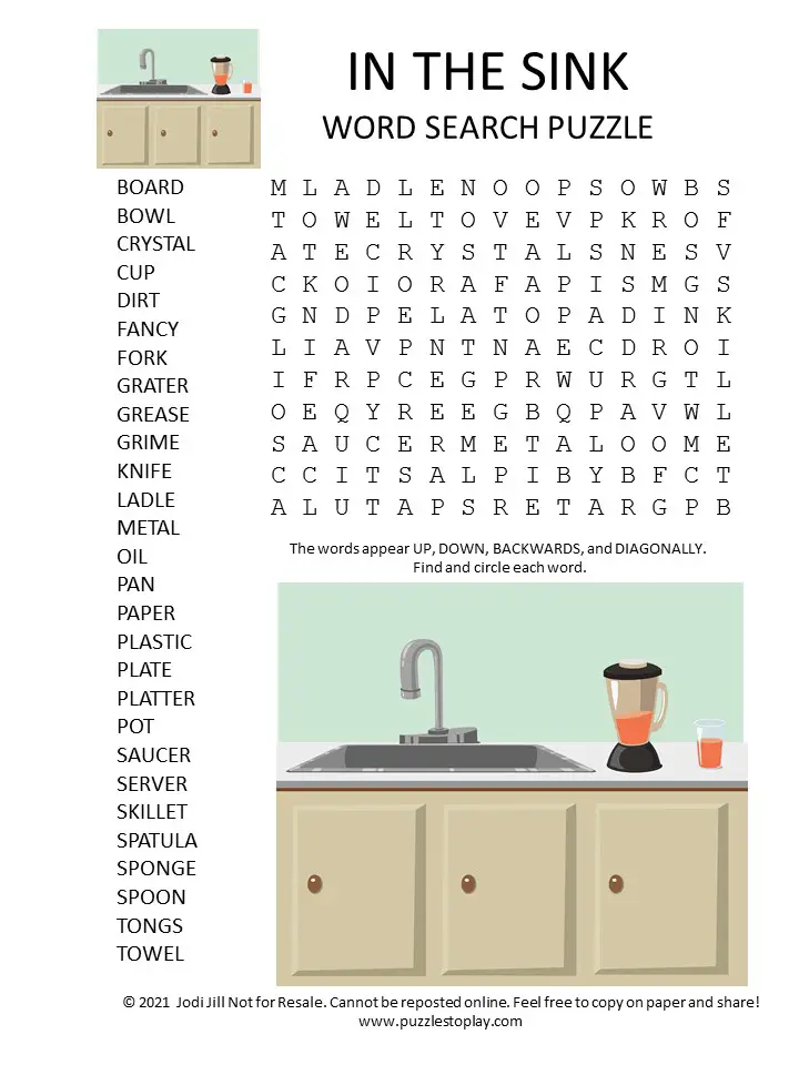 Sink word search puzzle