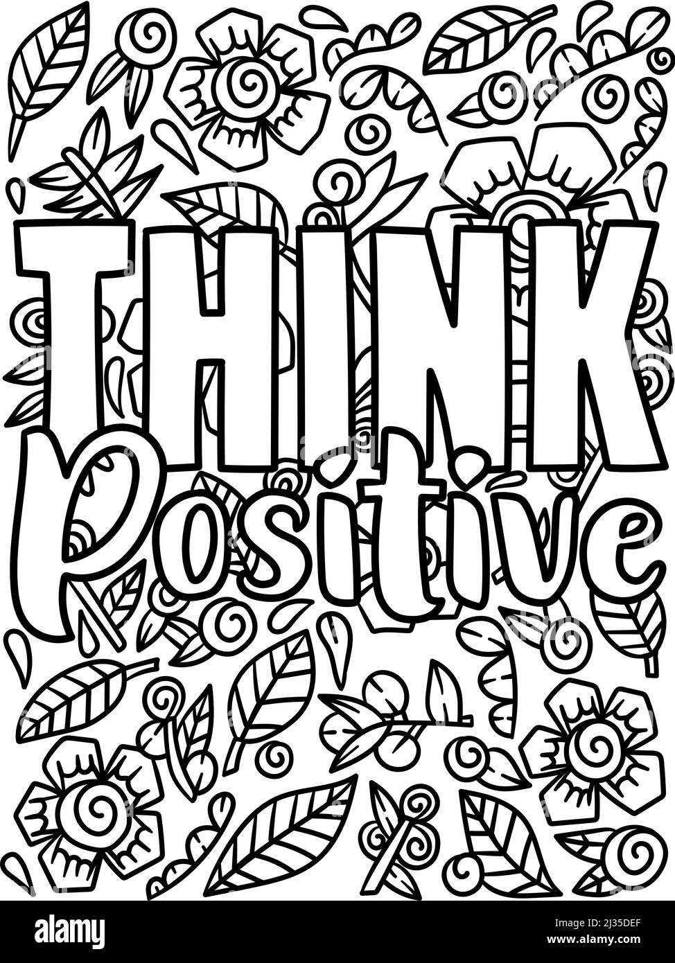 Think positive motivational quote coloring page stock vector image art