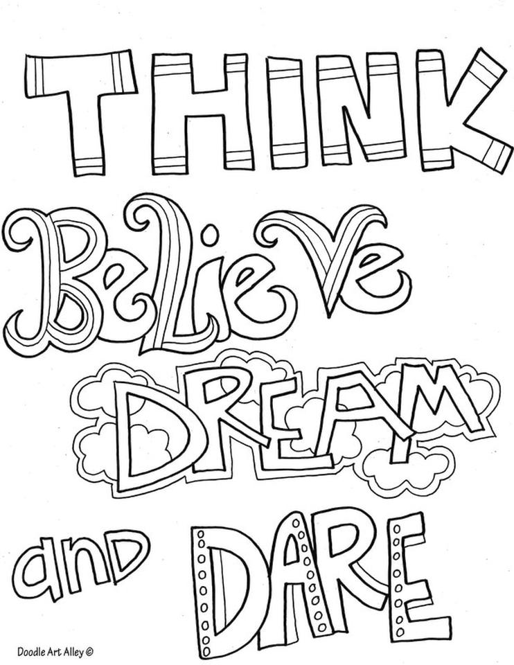 Get this quote coloring pages easy think believe dream and dare