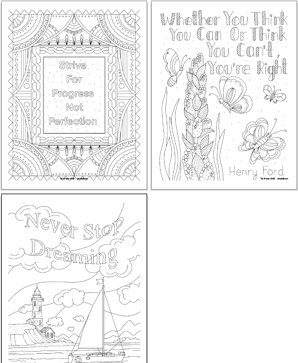 Free printable positive mindset quotation coloring pages for adults