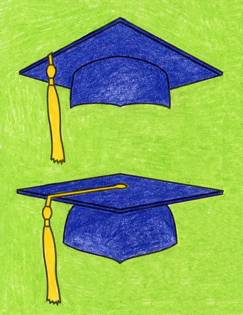 Easy how to draw a graduation cat tutorial and coloring page