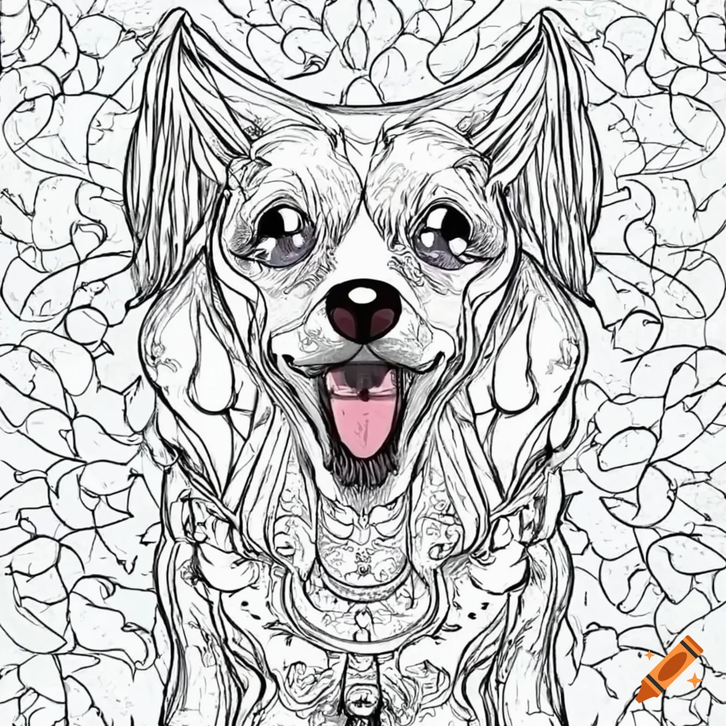 Create a coloring book template of a dog without using any colors on