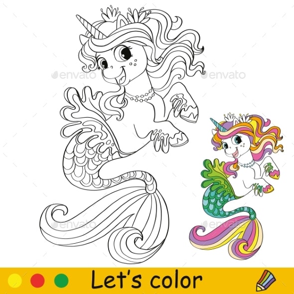 Unicorn coloring page with template vector vectors