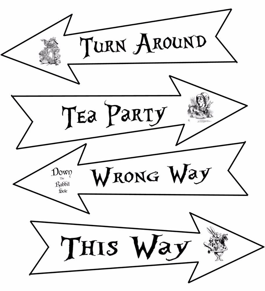 Free printable alice in wonderland arrow signs template