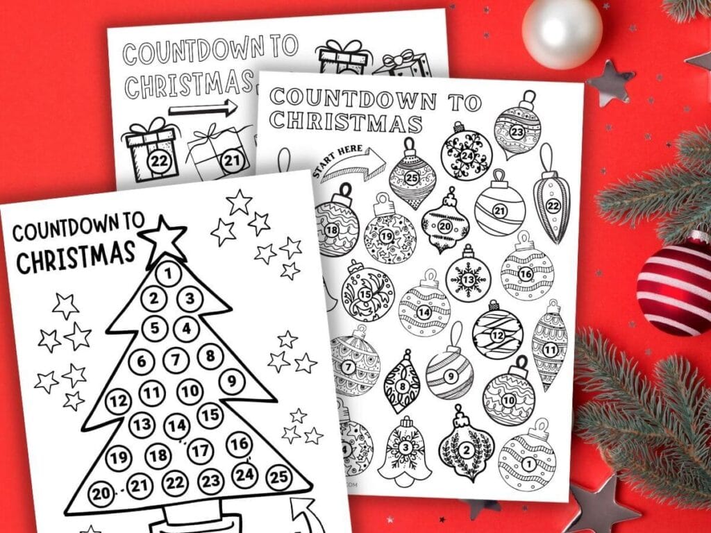 Printable christmas countdown coloring pages