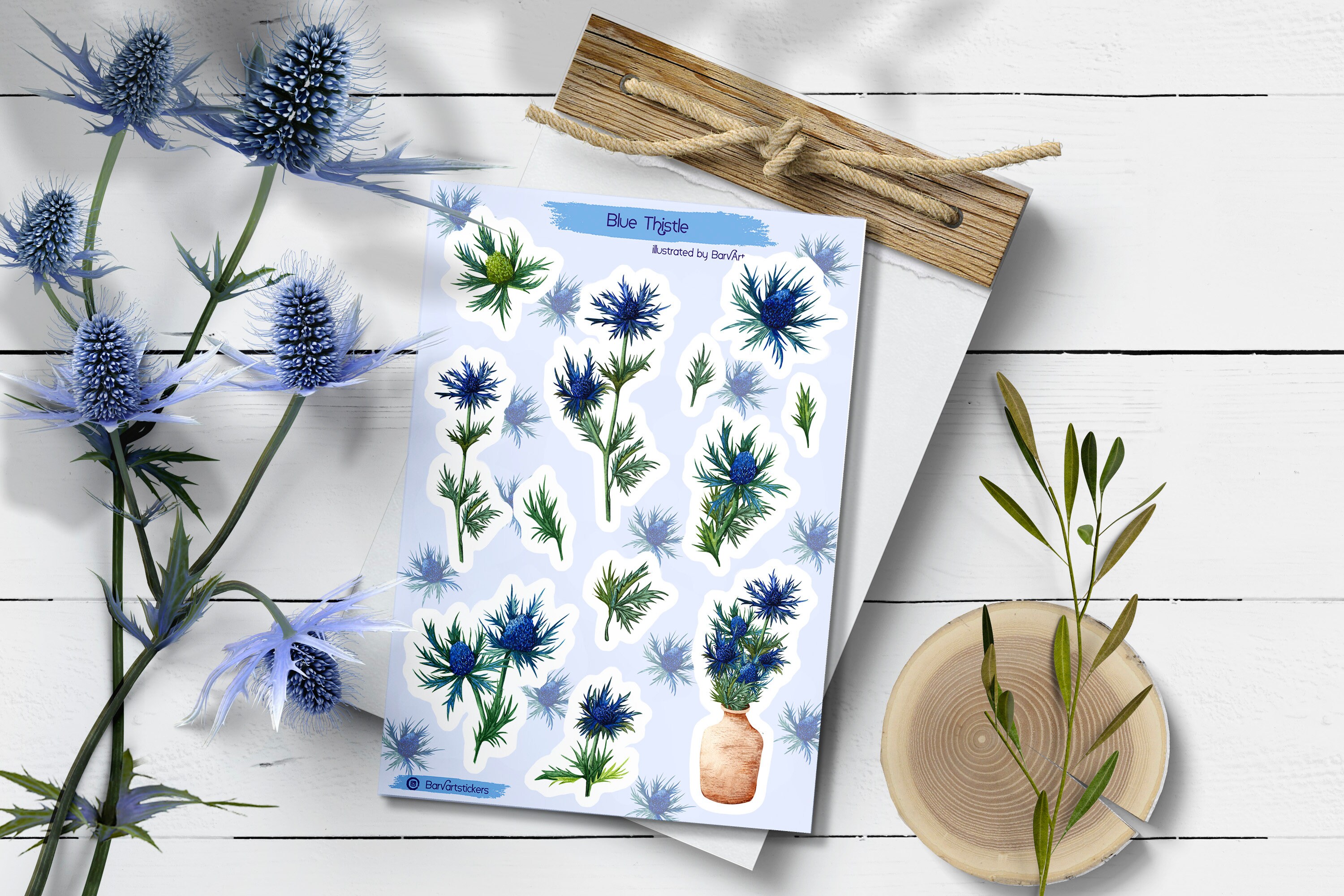 Blue thistle stickers thistle flower stickers scotland blue flower stickers bullet journal thistle blossom stickers blue planner