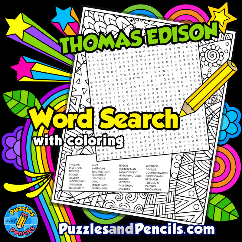 Thomas edison word search puzzle with coloring famous inventors wordsearch made by teachers