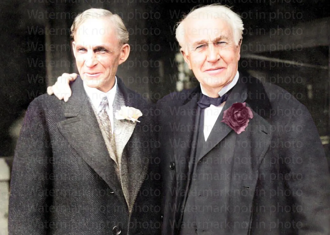 Henry ford thomas edison rare color photo