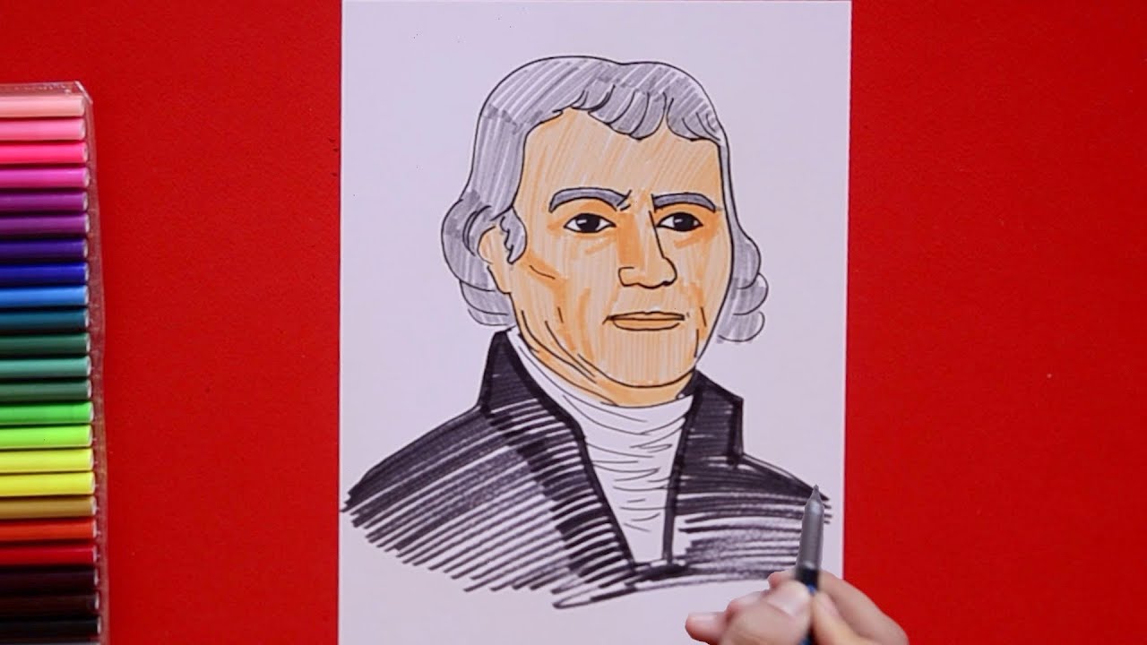 How to draw thoas jefferson founding fatherrd president of usa