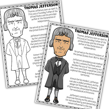 President thomas jefferson unit study biography research coloring page