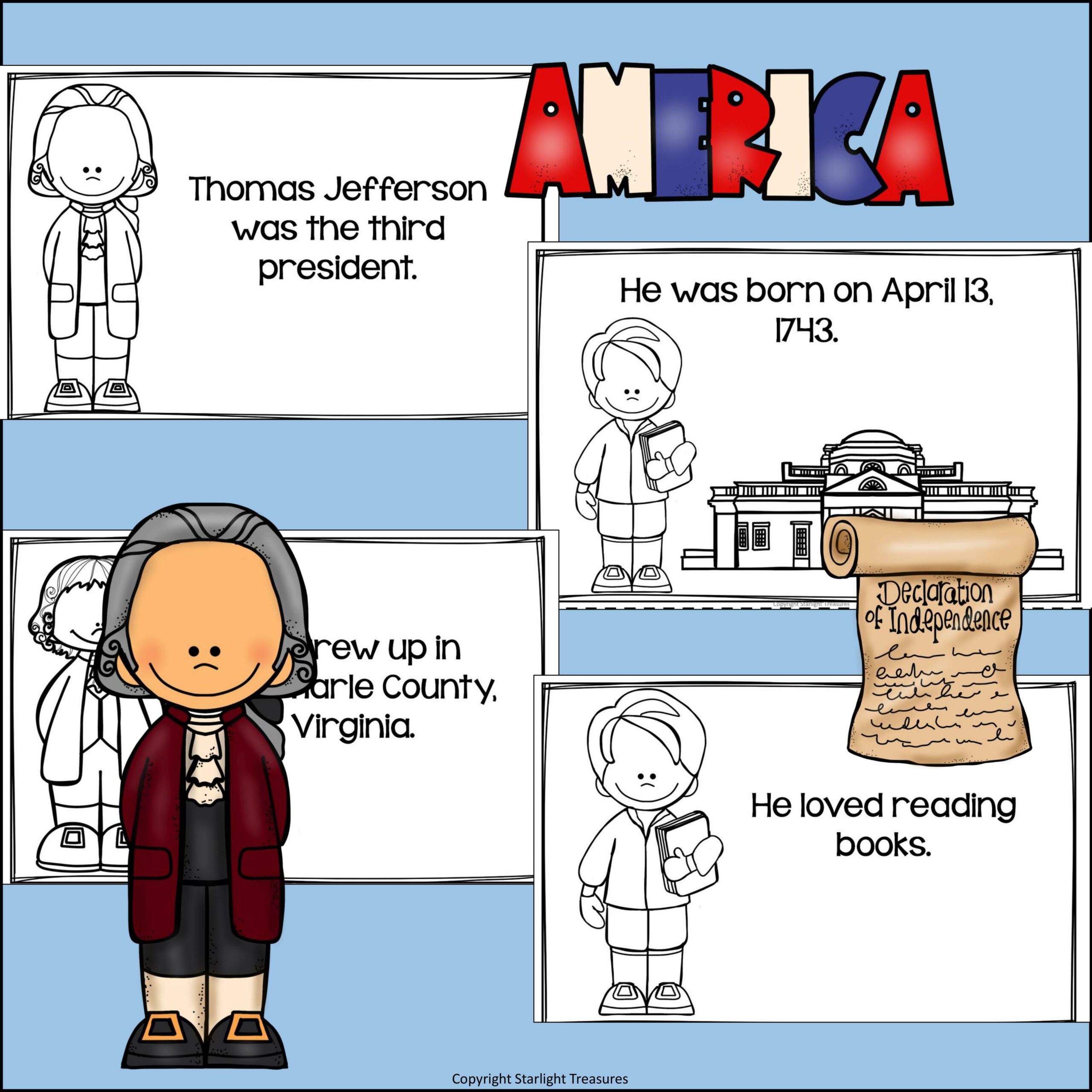 Thomas jefferson mini book for early readers presidents day made by teachers