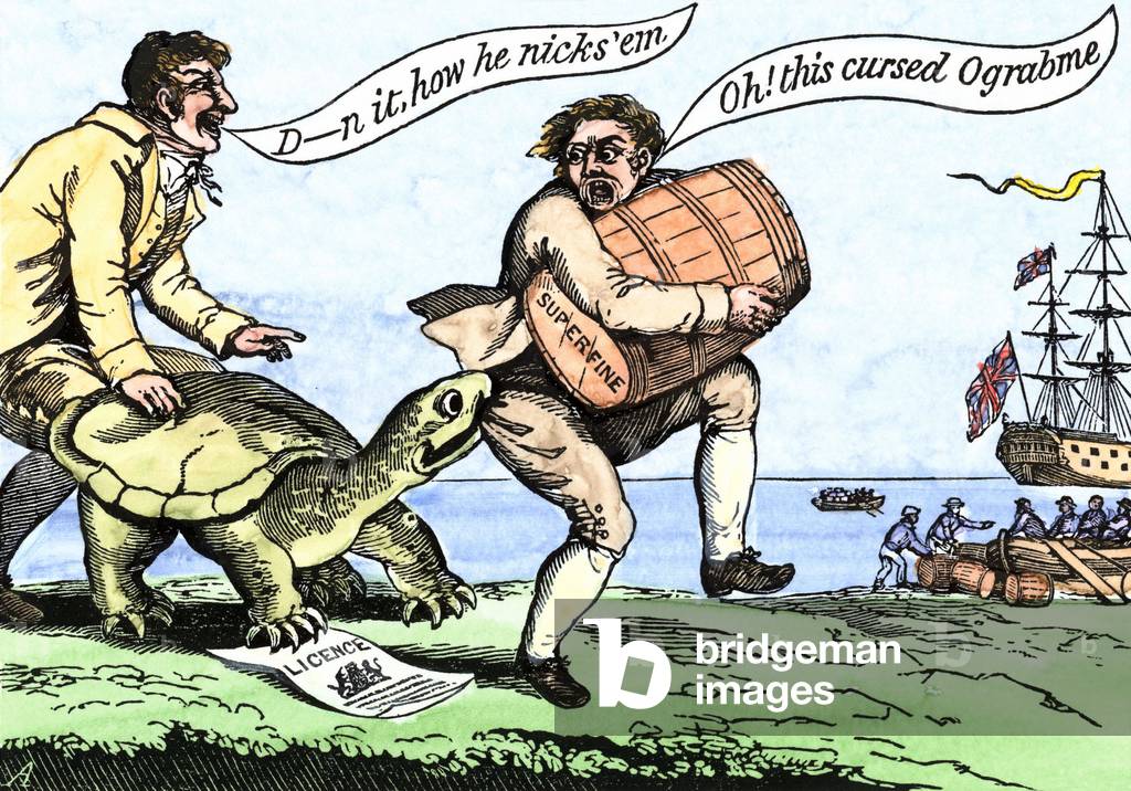 Image of cartoon protesting against the embargo act of president thomas jefferson