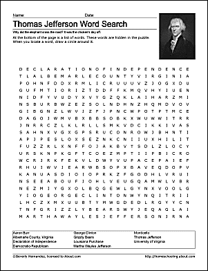 Thomas jefferson word search coloring pages and more