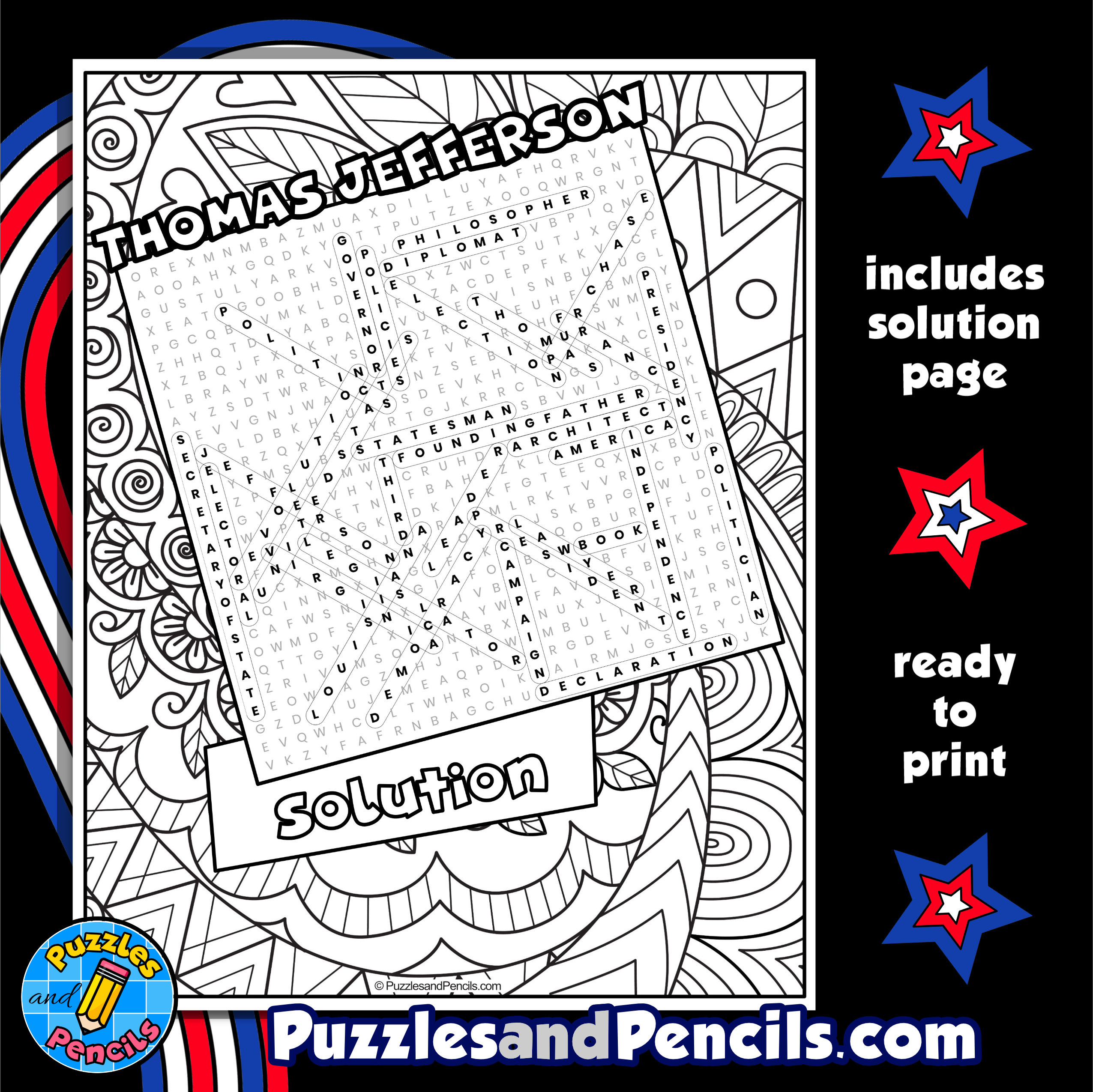 Thomas jefferson word search puzzle activity us presidents wordsearch made by teachers