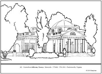 Jefferson thomas monticello coloring page and lesson plan ideas