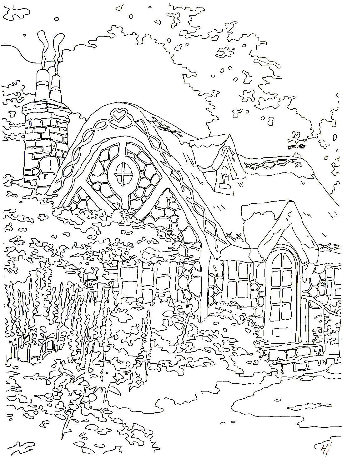 Candlelight cottage thomas kinkade painting coloring book printable page coloring books abstract coloring pages kinkade paintings