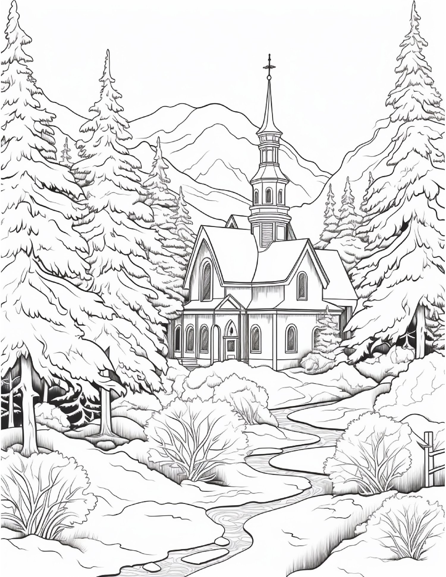 Winter house coloring pages for adults