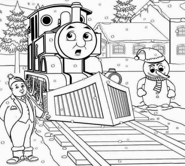 The road is covered with snow and the lootive cannot pass coloring page