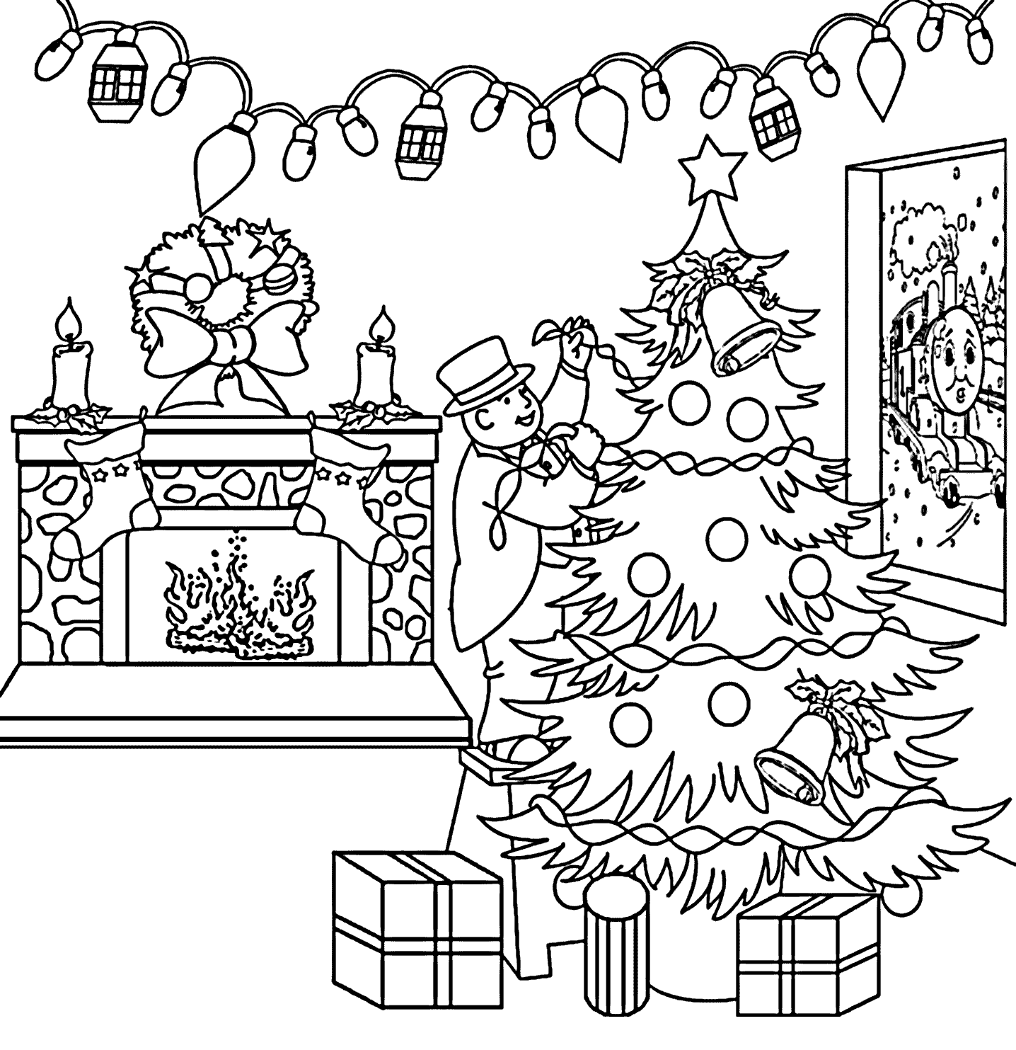 Thomas train decorating christmas coloring page