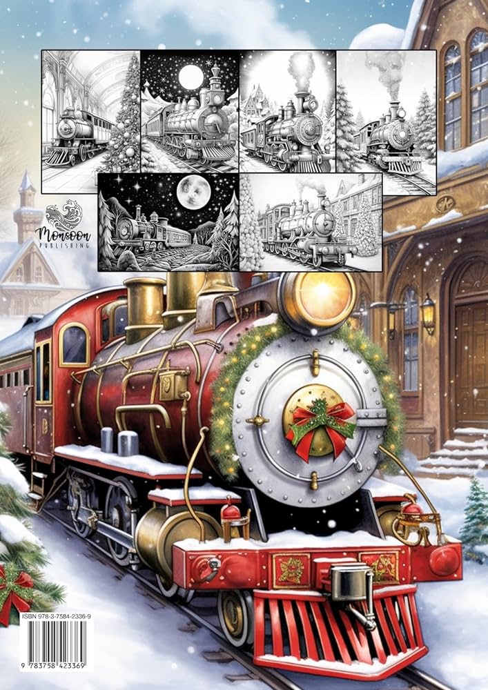 Christmas trains coloring book for adults steam trains coloring book for adults grayscale victorian christmas trains grayscale coloring bookap publishing monsoon books