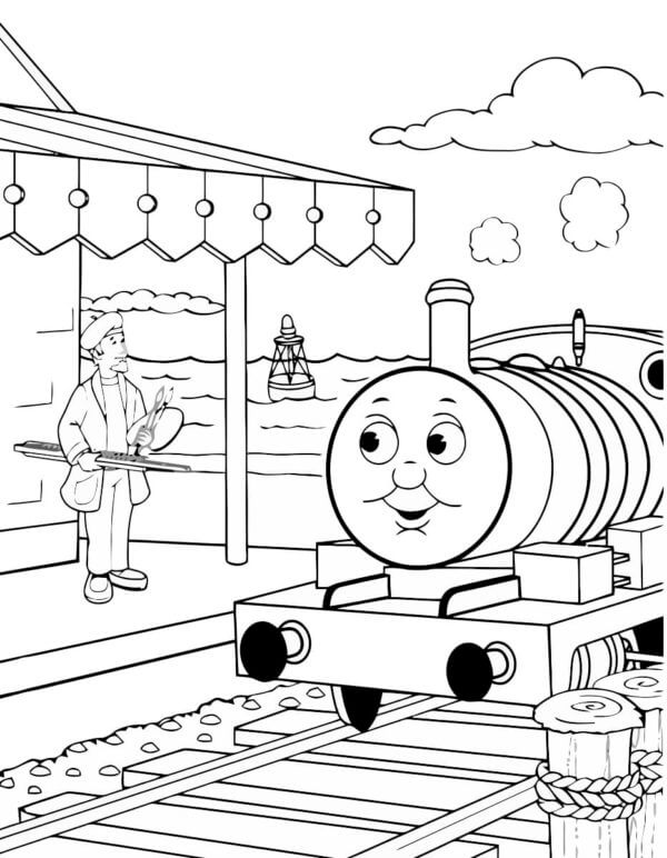 Friendly little train coloring page