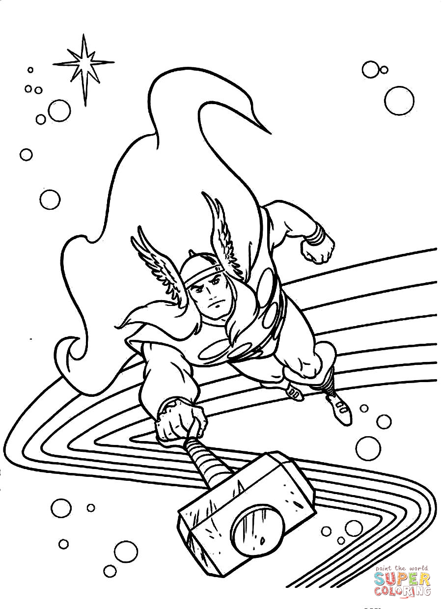 Flying thor coloring page free printable coloring pages