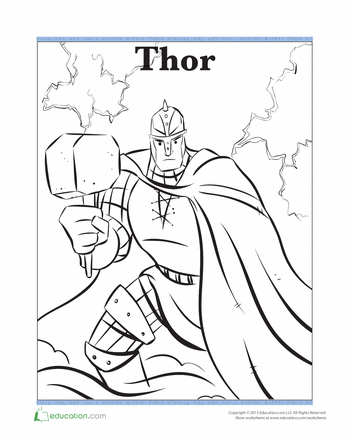 Thor worksheet education coloring pages thor norse goddess