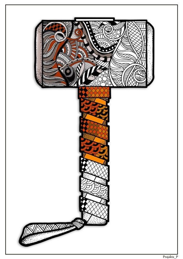 Adult coloring page zentangle superhero thors hammer coloring page printable coloring superheâ superhero coloring mandala t lesson superhero coloring pages