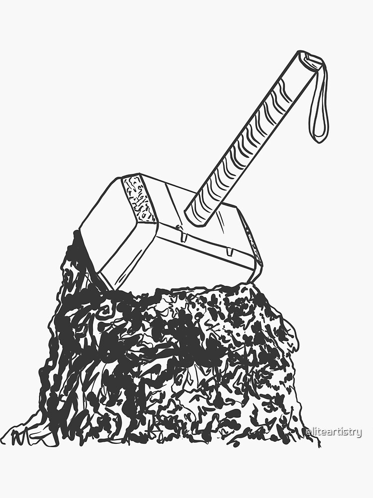 Thors hammer line art sticker for sale by eliteartistry