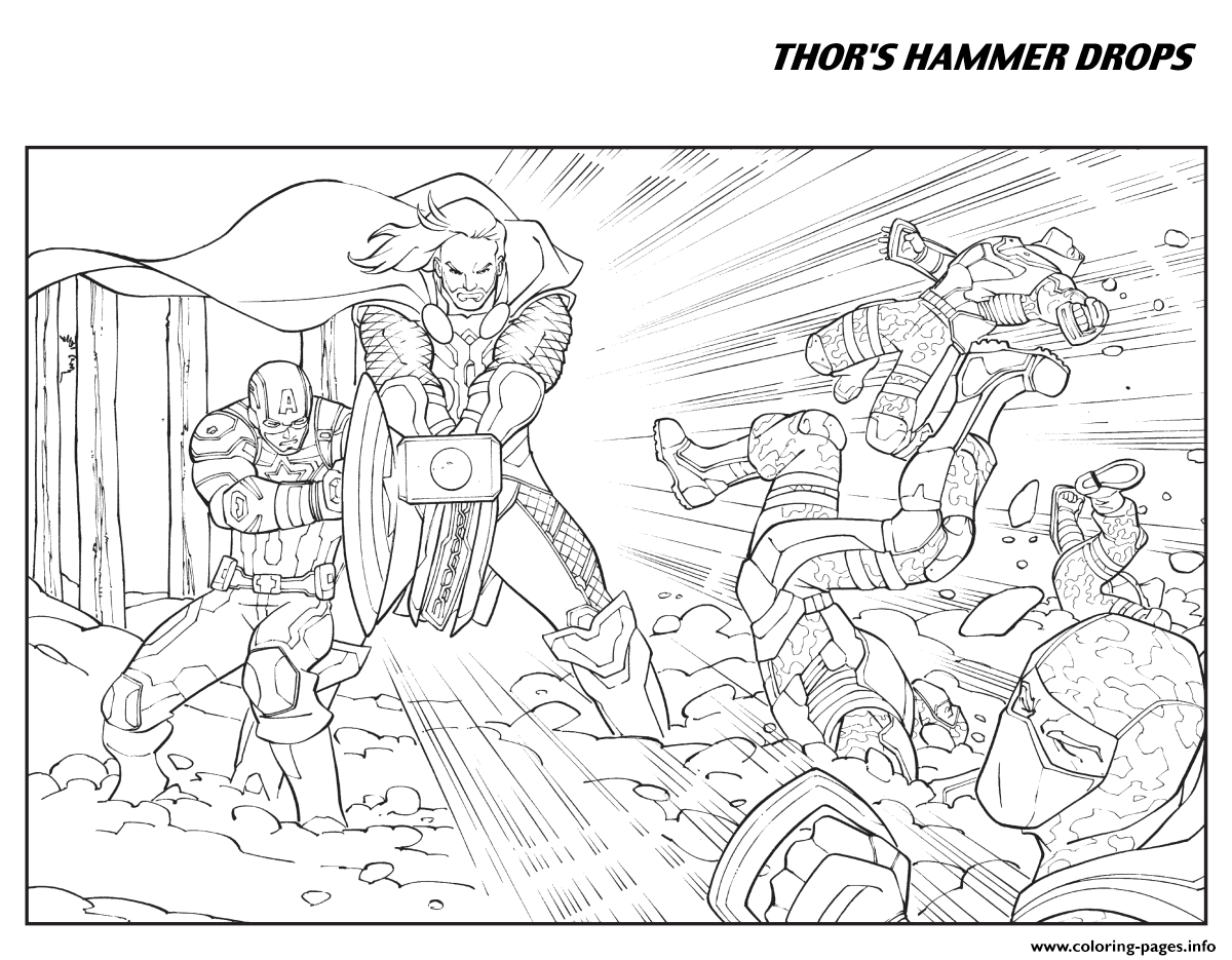 Thors hammer drops avengers coloring page printable