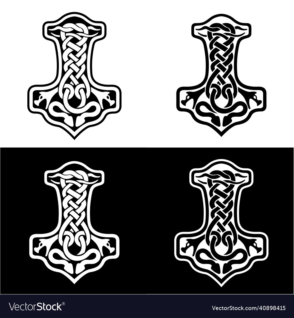 Thor hammer tattoo vector images