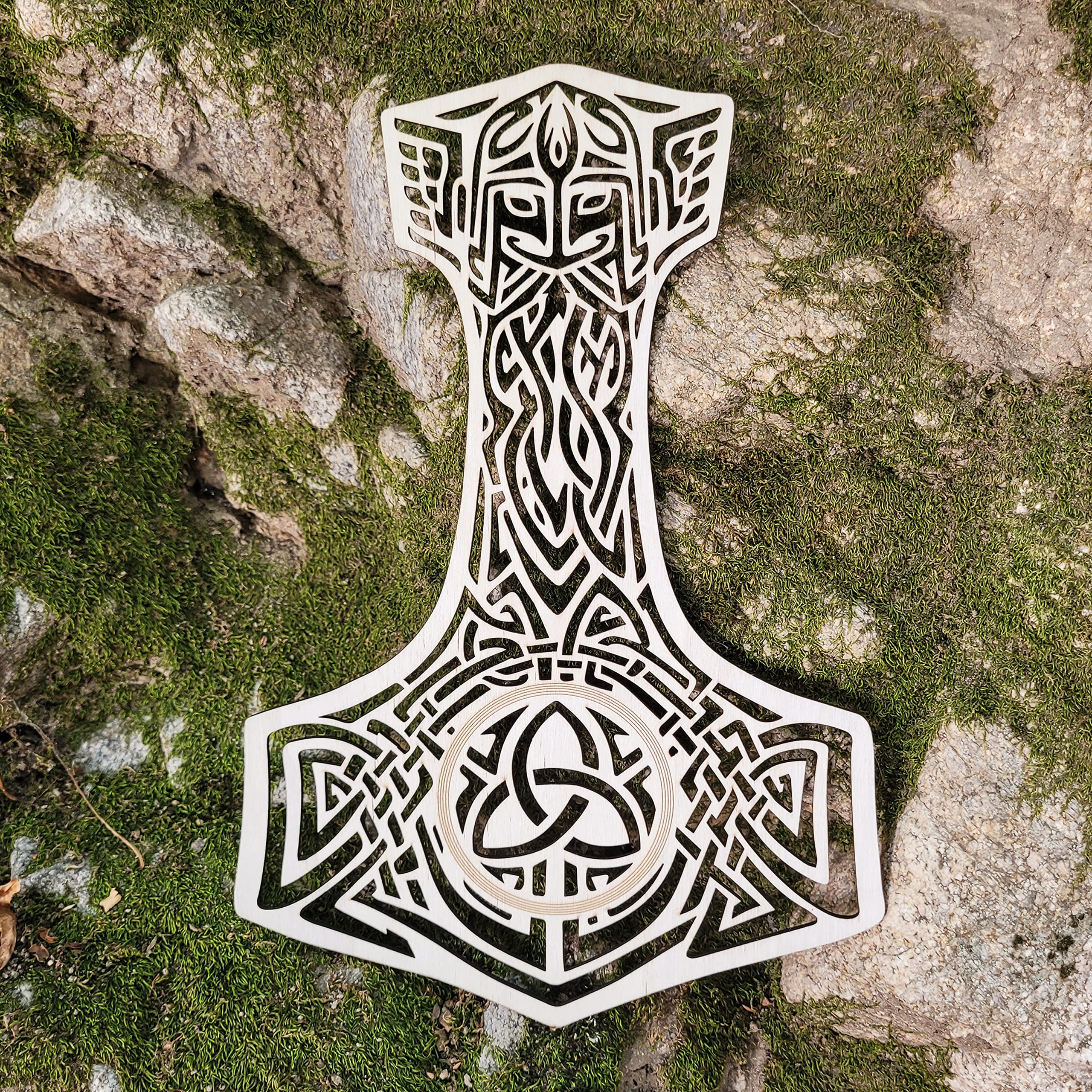 Fourth level mfg celtic thor hammer wooden wall art norse viking thor hammer home kitchen