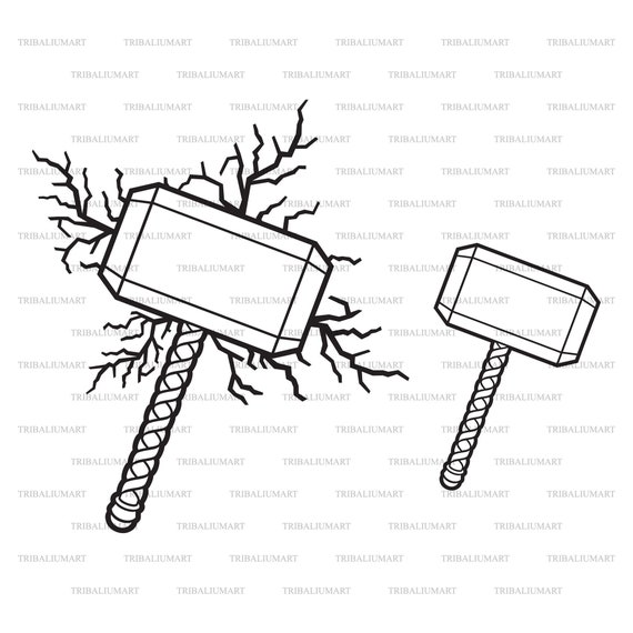 Hammer of thor and lightning bolts cut files for cricut clip art silhouettes eps svg pdf png dxf jpeg