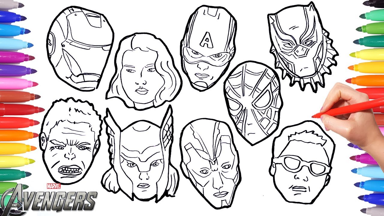 The avengers coloring pages how to draw all avengers character faces iron thor hulk aerica