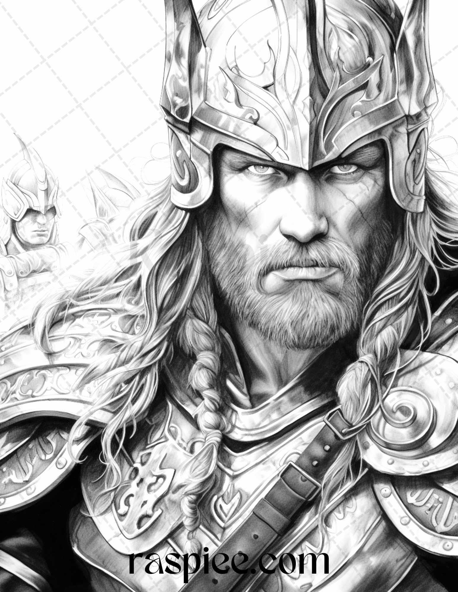 Viking warriors portrait grayscale coloring pages printable for adu â coloring