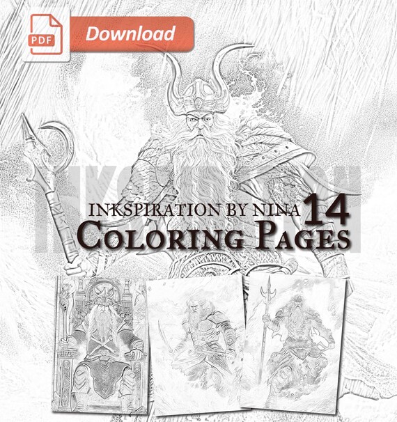 Norse god thor mythology coloring pages a size premium printable adult and children coloring pages instant printable download pdf