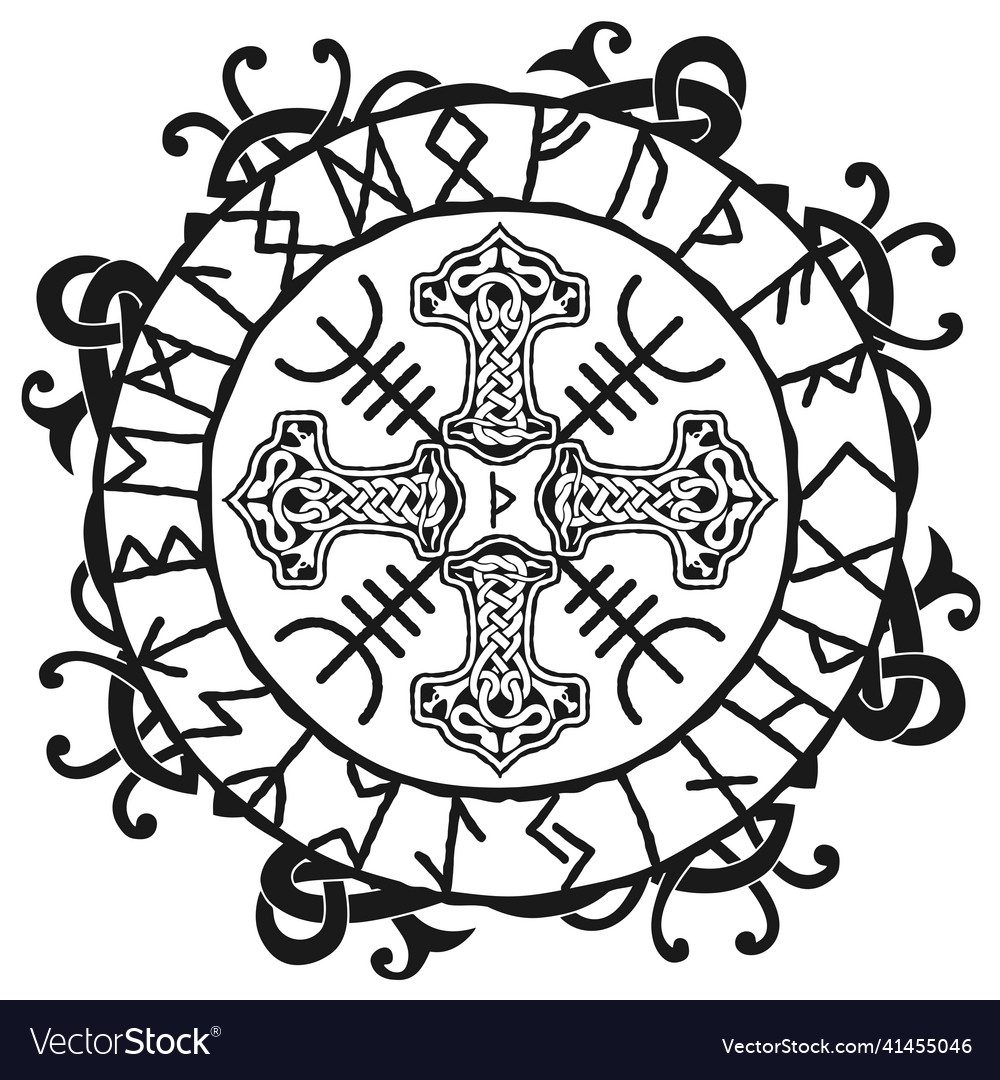 Mjolnir thors hammer drawing in celtic knot vector image